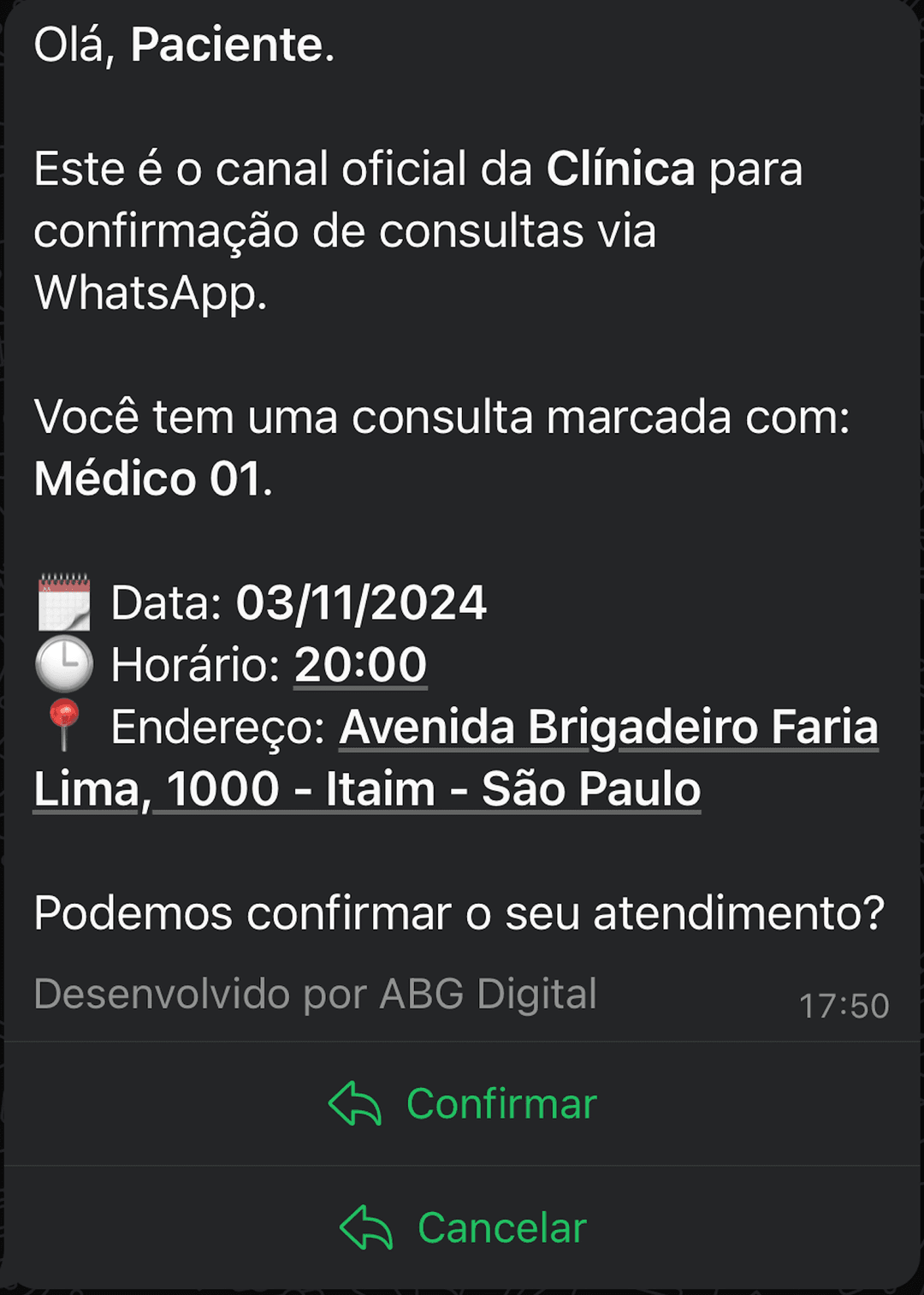 Confirmações automáticas de consulta via WhatsApp